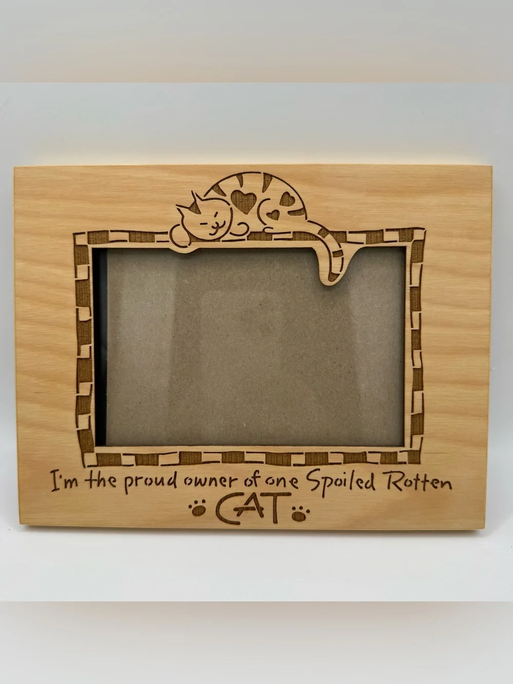 Vintage Wood Cat Picture Frame 4x6 Spoiled Rotten Engraved Laser Cut Pet Kitten